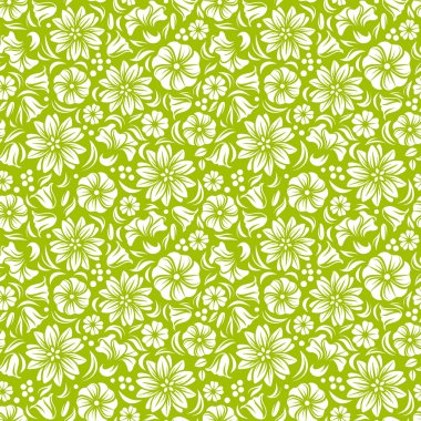 Küçük çiçekli, kusursuz çiçek deseni. Yeşil arka planda küçük beyaz çiçekli vektör çiçek deseni