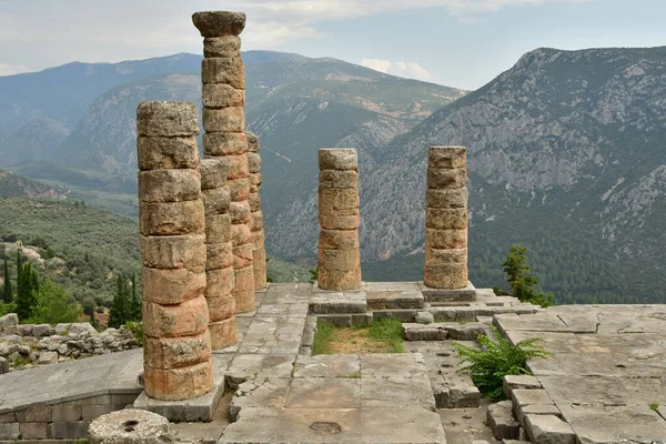stock image Delphi; Greece - august 31 2022 : the Appolo Temple in the archaeological site