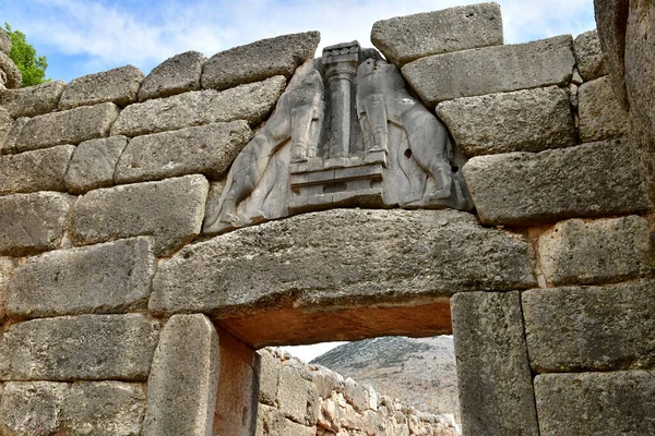 stock image Mycenae; Greece - august 30 2022 : Lion Door in the archaeological site