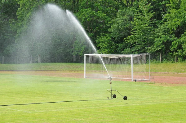 Borgholm Sweden June 2011 Watering Football Pitch — Stock Photo, Image