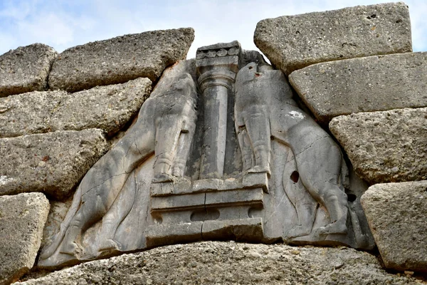 stock image Mycenae; Greece - august 30 2022 : Lion Door in the archaeological site