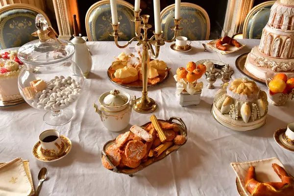 stock image Maisons Laffitte; France - july 12 2024 : the dining room of the comte d Artois in the classical castle