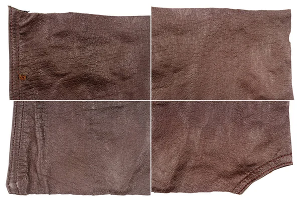 Колекція Коричневих Шкіряних Текстур Ізольовані Білому Тлі Грубі Нерівні Ребра — стокове фото