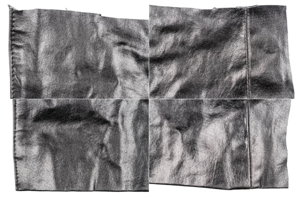 Collection Black Leather Textures Isolated White Background Rough Uneven Edges —  Fotos de Stock