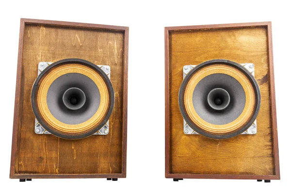 Zwei Vintage Lautsprecher Mit Breitbandlautsprechern Isoliert Auf Weißem Hintergrund Stockbild