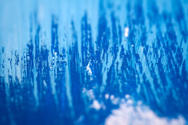 Extremo Primer Plano Textura Pintura Acrílica Azul Que Muestra Pinceladas — Foto de Stock