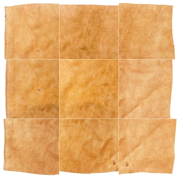 Collection Brown Leather Textures Isolated White Background Rough Uneven Edges — Photo