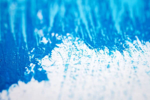 Extrém Közeli Kék Akril Festék Textúra Mutatja Ecsetvonások Szelektív Fókusz — Stock Fotó