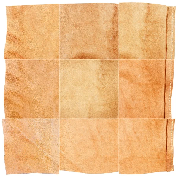 Collection Brown Leather Textures Isolated White Background Rough Uneven Edges — Stock Photo, Image