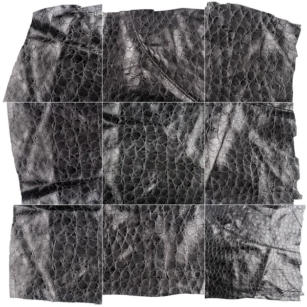 Collection Textures Cuir Noir Isolées Sur Fond Blanc Bordures Rugueuses — Photo