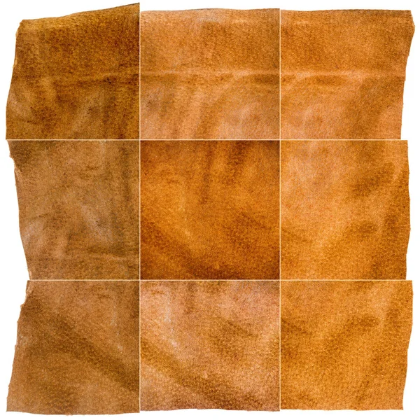 Collection Brown Leather Textures Isolated White Background Rough Uneven Edges — Photo