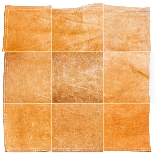 Collection Brown Leather Textures Isolated White Background Rough Uneven Edges — Stockfoto