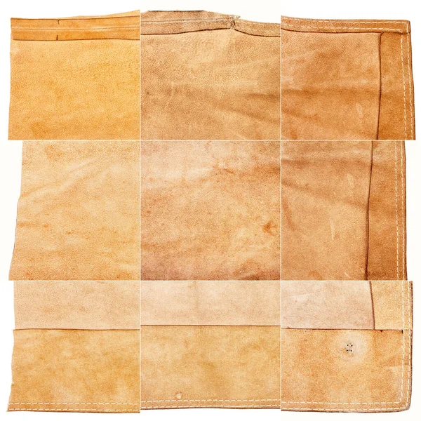 Collection Brown Leather Textures Isolated White Background Rough Uneven Edges — Stok fotoğraf