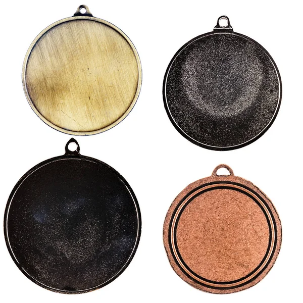 Kolekce Slepé Zlaté Bronzové Medaile Izolované Bílém Pozadí — Stock fotografie