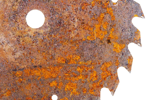 Part Old Rusty Circular Saw Blade Wood Work Isolated White — Stock Photo, Image