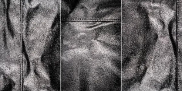 Samling Bilder Med Svart Läder Texturer — Stockfoto