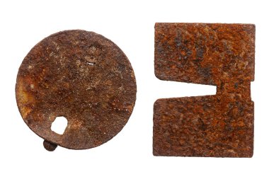 Two old rusty iron details isolated on white background clipart