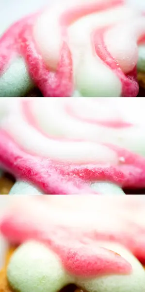 stock image Collection of images with extreme macro of glazed gingerbread cookie. Selective focus, shallow depth of field.