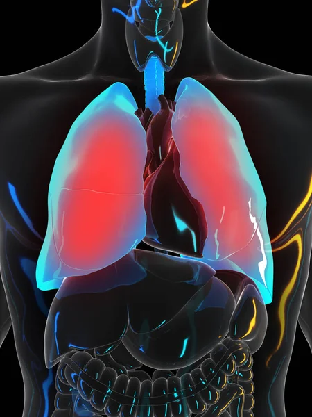 Bolesne Płuco Czarnym Tle Ilustracja — Zdjęcie stockowe