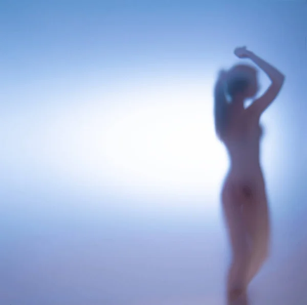 Naked Woman Blurred Glass — Stock Photo, Image