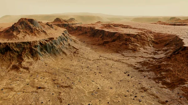 Počítačová Tvorba Krajiny Marsu Viděná Vzdušného Hlediska Pohled Ukazuje Kaňonový — Stock fotografie