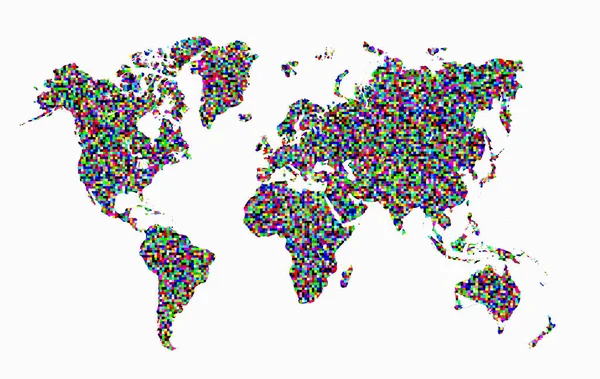 Konceptuell Sammansatt Bild Världskarta Bestående Färgglada Rutor För Att Illustrera — Stockfoto
