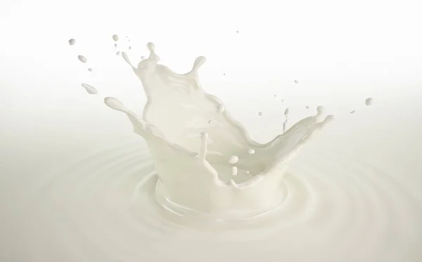 Latte Corona Spruzzata Illustrazione Schizzi Piscina Latte Con Increspature Vista — Foto Stock