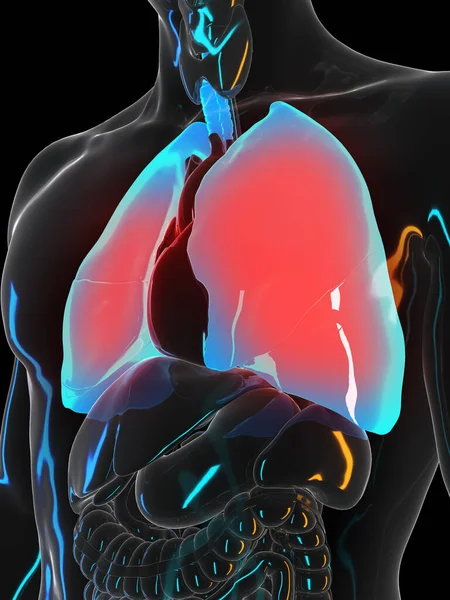 黑色背景下疼痛的肺 — 图库照片
