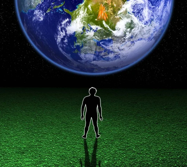 Silhueta Homem Olhando Para Terra Ilustração — Fotografia de Stock