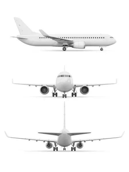 Ilustracja Przedstawiająca Widok Boku Przodu Tyłu Białego Samolotu — Zdjęcie stockowe