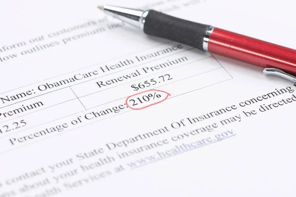 Obamacare Aca Oznamovací Dopis Pojišťovny Zákazníkovi Zvýšení Pojistného — Stock fotografie
