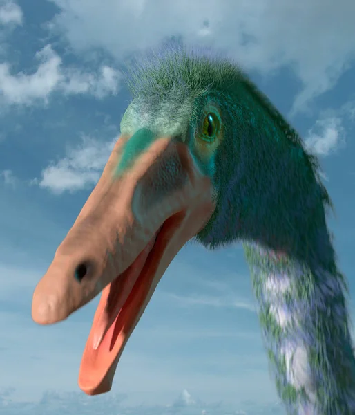 Obra Arte Cabeça Dinossauro Gallimimus Este Extinto Animal Avestruz Viveu — Fotografia de Stock