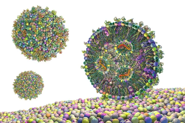 脂質ナノ粒子Mrnaワクチン Covid 19およびインフルエンザに対するワクチンの一種 のコンピュータイラスト — ストック写真