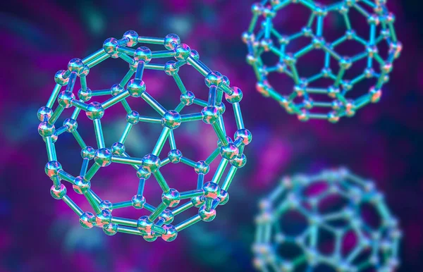 Buckminsterfullerene分子 计算机说明 — 图库照片