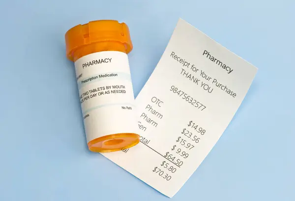 Reçu Pharmacie Avec Bouteille Prescription — Photo