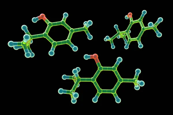 Thymol分子 百里香油一种天然存在于百里香油中的有机化合物它有一个令人愉快的芳香门和强大的防腐性能 — 图库照片