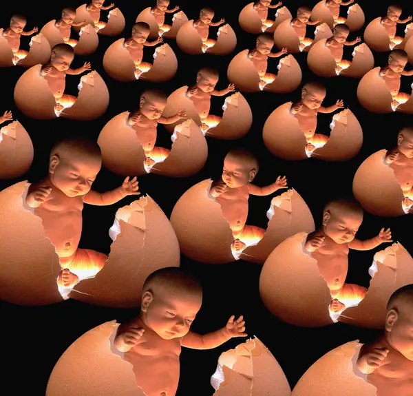 Conceptual Illustration Individual Thinking Showing Babies Hatching Eggs One Baby — Stock Photo, Image