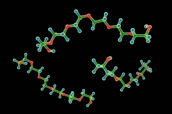 聚乙二醇 Peg 六甘醇分子的计算机图解 一种在医学上应用广泛的聚醚化合物 包括生产针对Covid 19的脂质纳米疫苗 — 图库照片