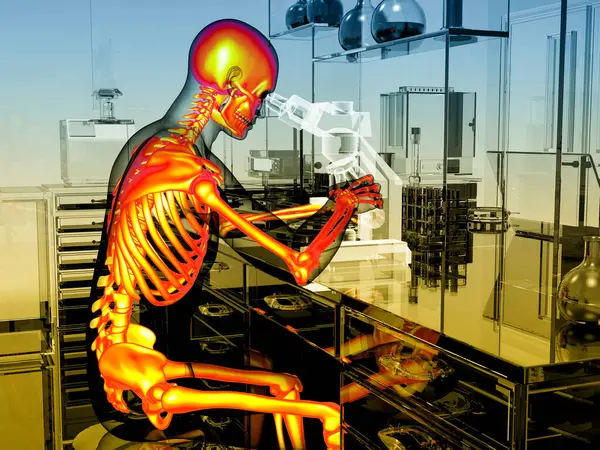 Distúrbios Musculoesqueléticos Relacionados Trabalho Trabalhadores Laboratório Ilustração Conceitual Computador Mostrando — Fotografia de Stock