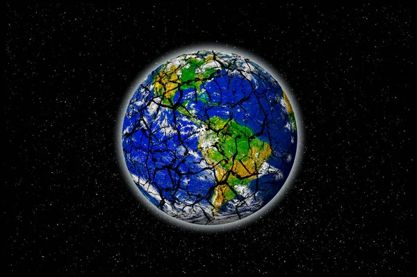 Planète Terre Avec Fissures Sur Fond Noir Illustration — Photo