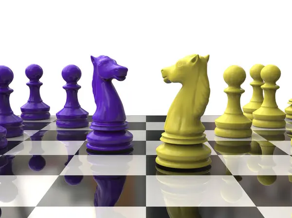 Knights Chess Board Surrounded Other Pieces Computer Illustration — Stock Photo, Image