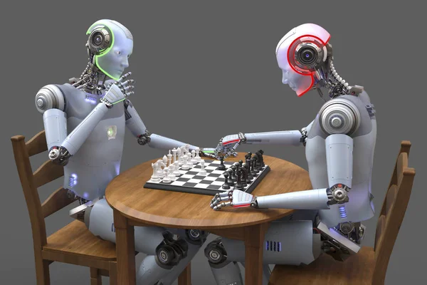 Humanoid Robots Playing Chess Conceptual Computer Illustration — Stock Photo, Image