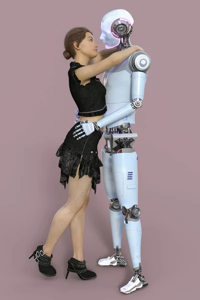 Robot Humanoide Abrazando Una Novia Ilustración Conceptual Computadora —  Fotos de Stock