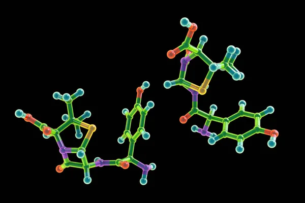 阿莫西林抗生素 分子模型 — 图库照片