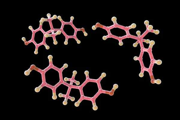 ビスフェノールA Bpa 分子モデル Bpaは エストロゲンによる破壊効果を有するポリカーボネートポリマーおよびエポキシ樹脂の製造に使用される有機化合物です Bpaの使用はいくつかの国のベビーボトルで禁止されています — ストック写真