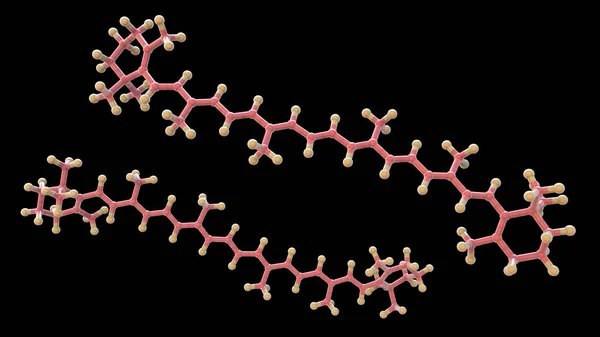 Ilustracja Komputerowa Molekularnego Modelu Barwnika Beta Karotenowego Czerwono Pomarańczowego Pigmentu — Zdjęcie stockowe