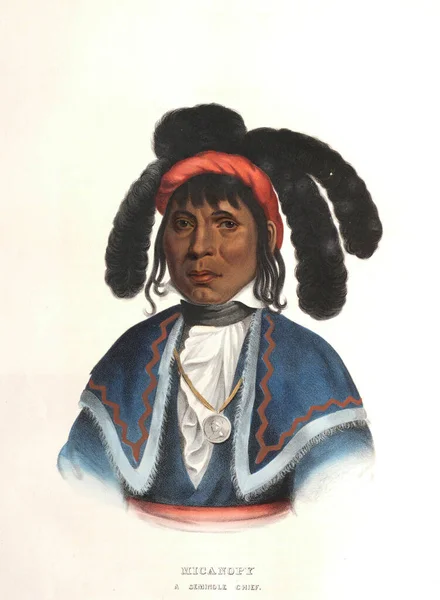 米坎普 Micanopy 1780 1848或1849年 第二次米坎普战争期间的主要酋长 北美印第安人部落的历史 一书中的说明 附有主要酋长的传记和轶事 — 图库照片