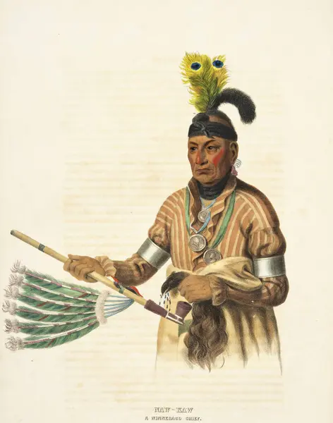Naw Kaw Nawkaw Winnebago Chief Peace Pipe Illustration Book History — Stock Photo, Image