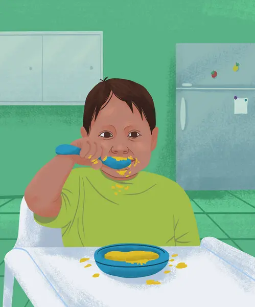 Alimentación Del Niño Pequeño Ilustración — Foto de Stock