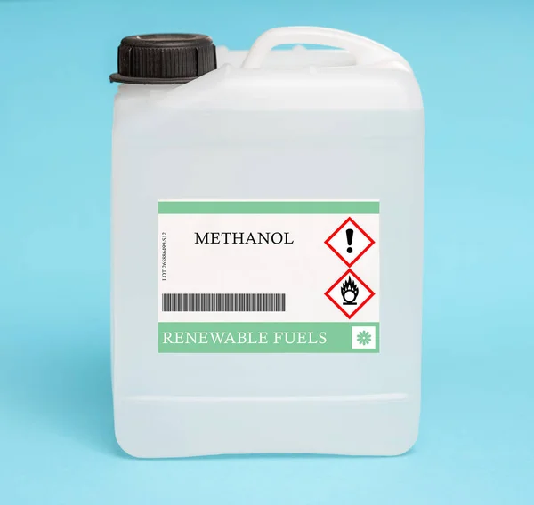 Canister Methanol Liquid Fuel Can Produced Variety Feedstocks Including Natural — Stock Photo, Image